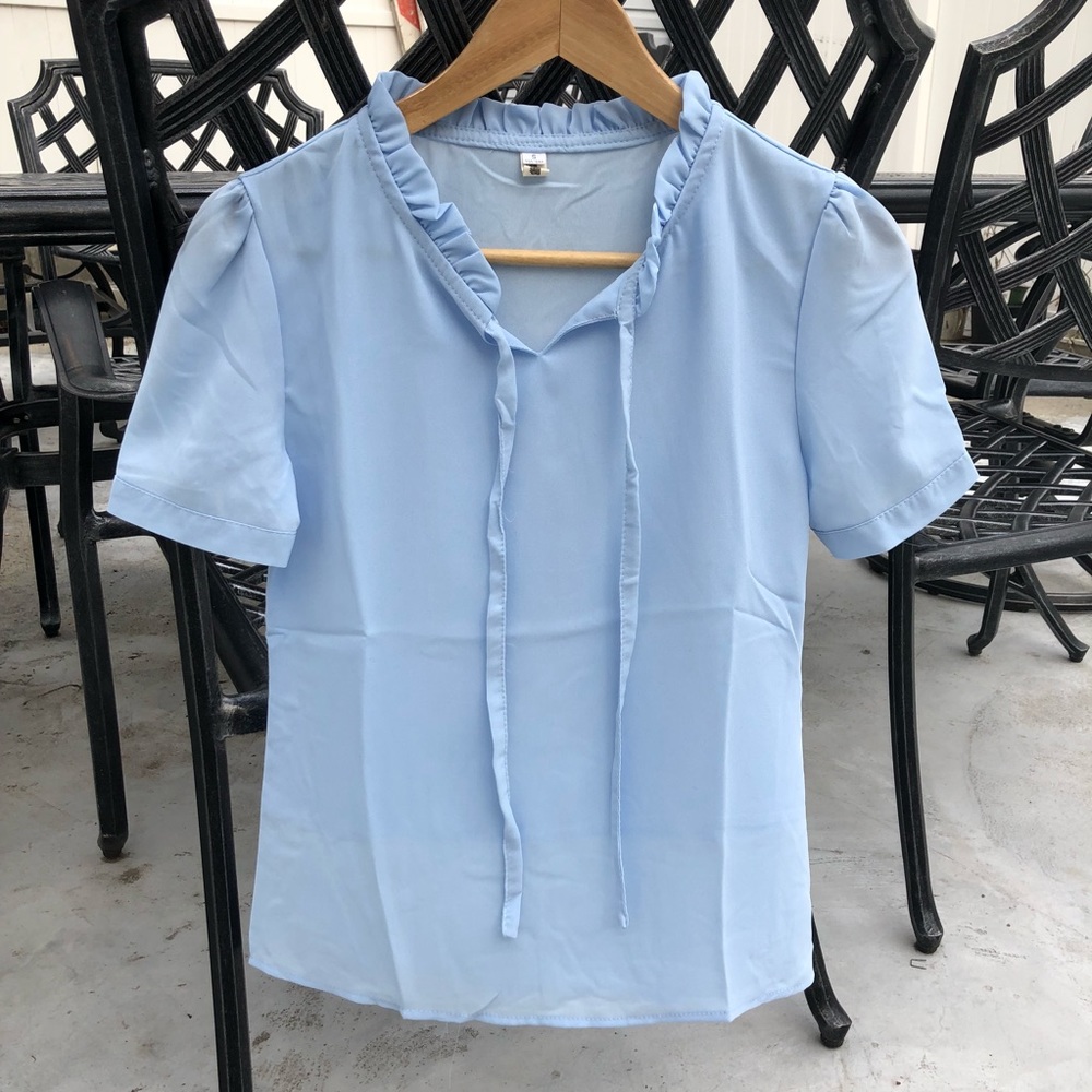 🛍NEW Women’s Blue Short Sleeve Chiffon Blouse - Picture 4 of 6